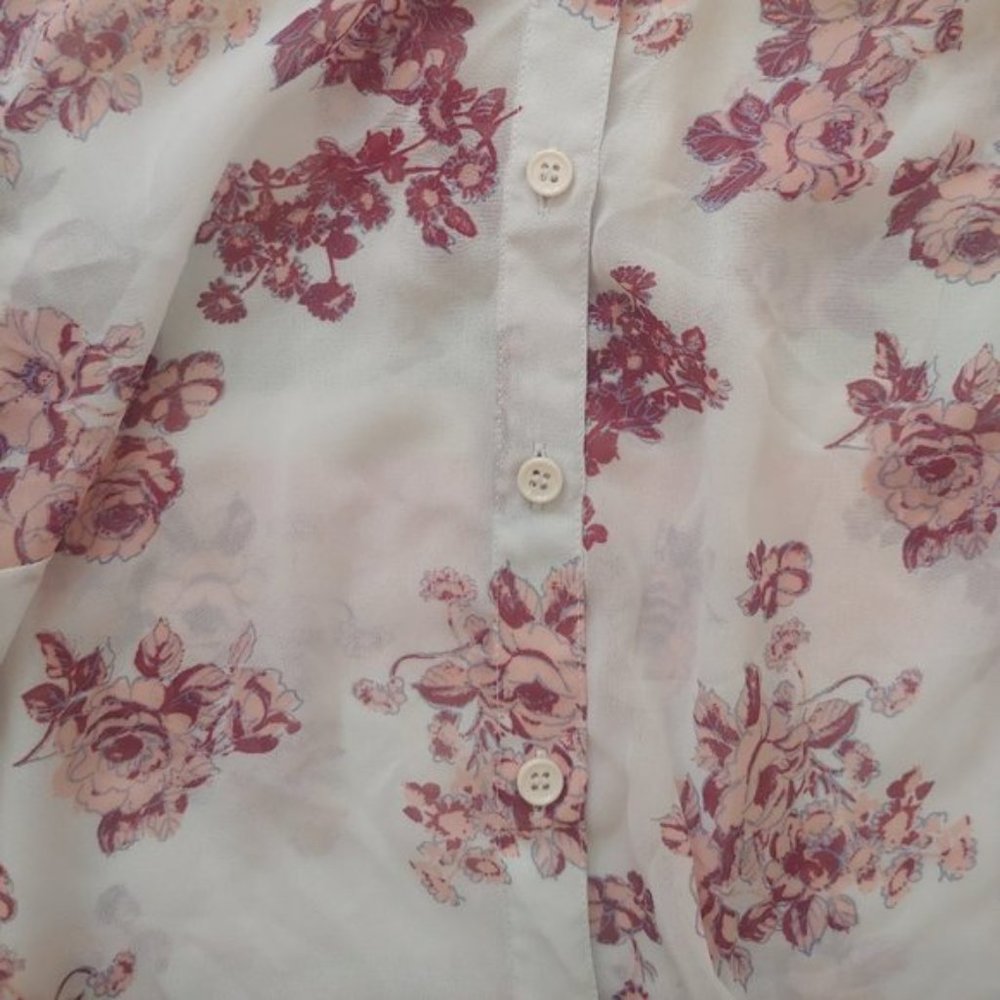 Modcloth Be Buzzworthy White Chiffon Blouse Floral - Picture 6 of 15